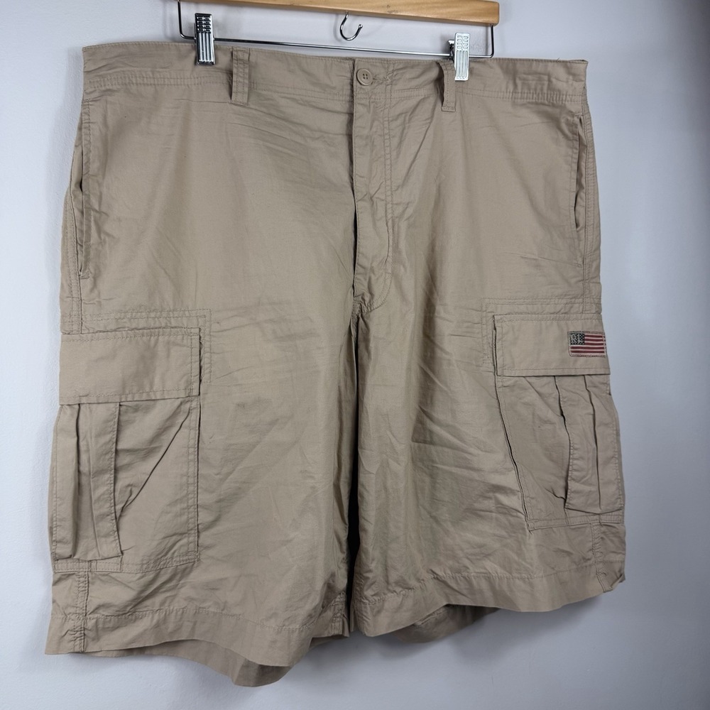 Vintage Polo Jean Co Mens Cargo Shorts Tan Brown 40 American Flag Pocket